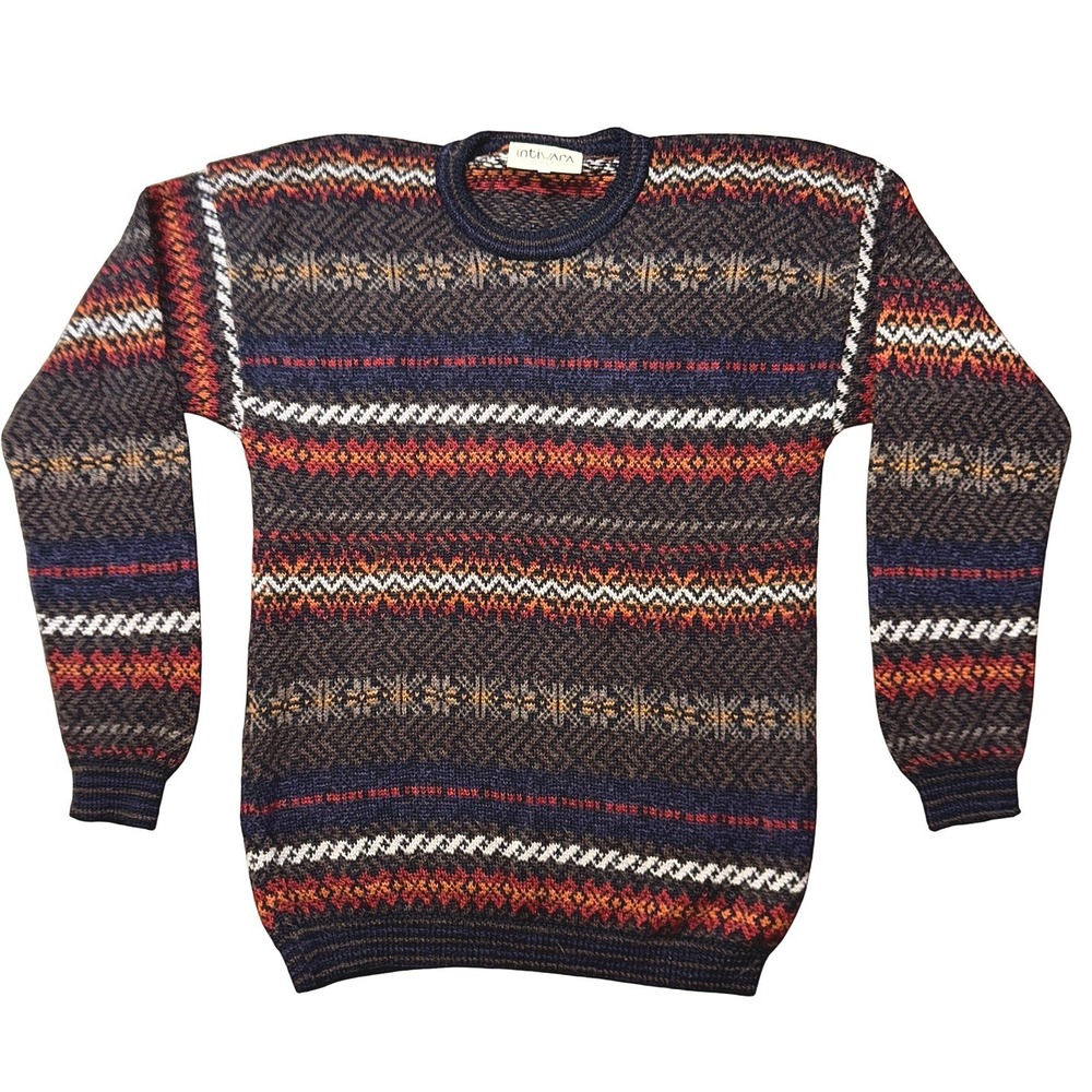 Intiwara Alpaca Sweater Mens Medium Fair Isle Handmade Bolivia Wool Pullover